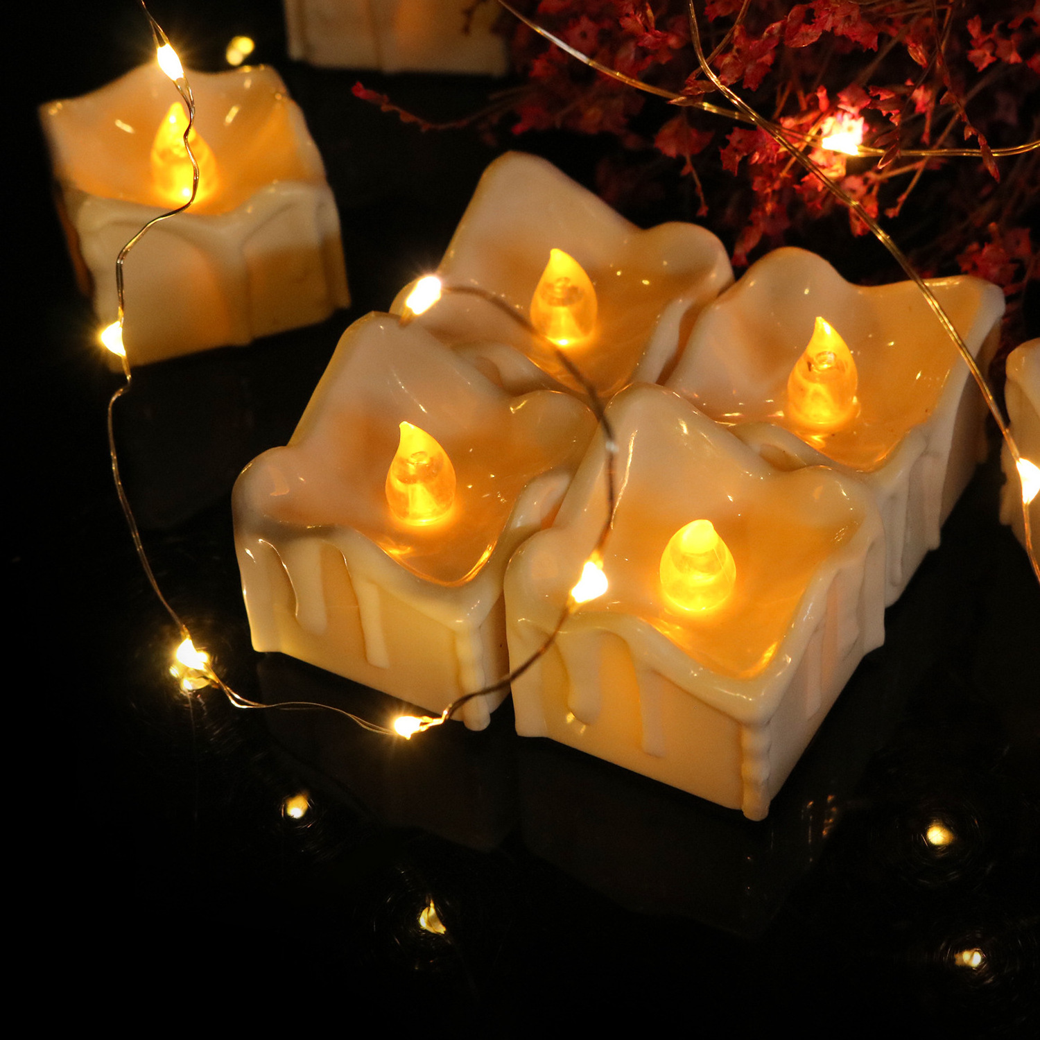 Newest Christmas Battery Remote LED Square Candle Diwali Decoration Diya & Yellow Flickering Flameless Tea Light Candle