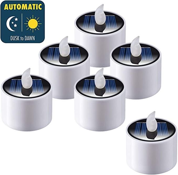 6 Pack Solar Led Candles Tea Lights Solar Power LED Flameless Flicker Tea Lights Candle for Windows Home Garden Wedding Party