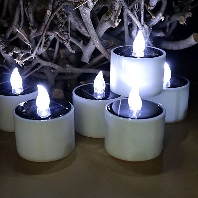 6 Pack Solar Led Candles Tea Lights Solar Power LED Flameless Flicker Tea Lights Candle for Windows Home Garden Wedding Party