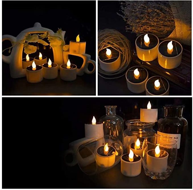 6 Pack Solar Led Candles Tea Lights Solar Power LED Flameless Flicker Tea Lights Candle for Windows Home Garden Wedding Party