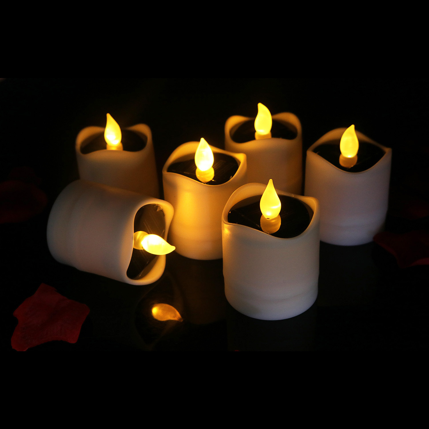 New Design Led Tea Lights IP44 Amber Yellow Flickering Light Rechargeable Battery Powered Solar Tealight for Garden Lantern