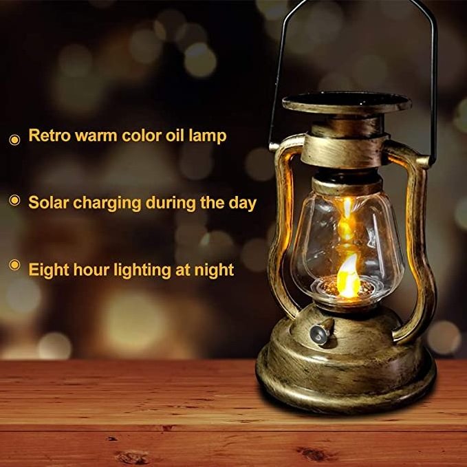 Aolaigle Solar Hanging Candle Light,Retro Antique Led Oil Lamp Miners Lantern For Garden Tree Table Reading Camping Lighting