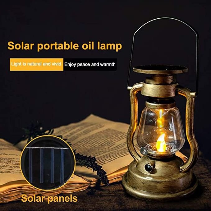 Aolaigle Solar Hanging Candle Light,Retro Antique Led Oil Lamp Miners Lantern For Garden Tree Table Reading Camping Lighting