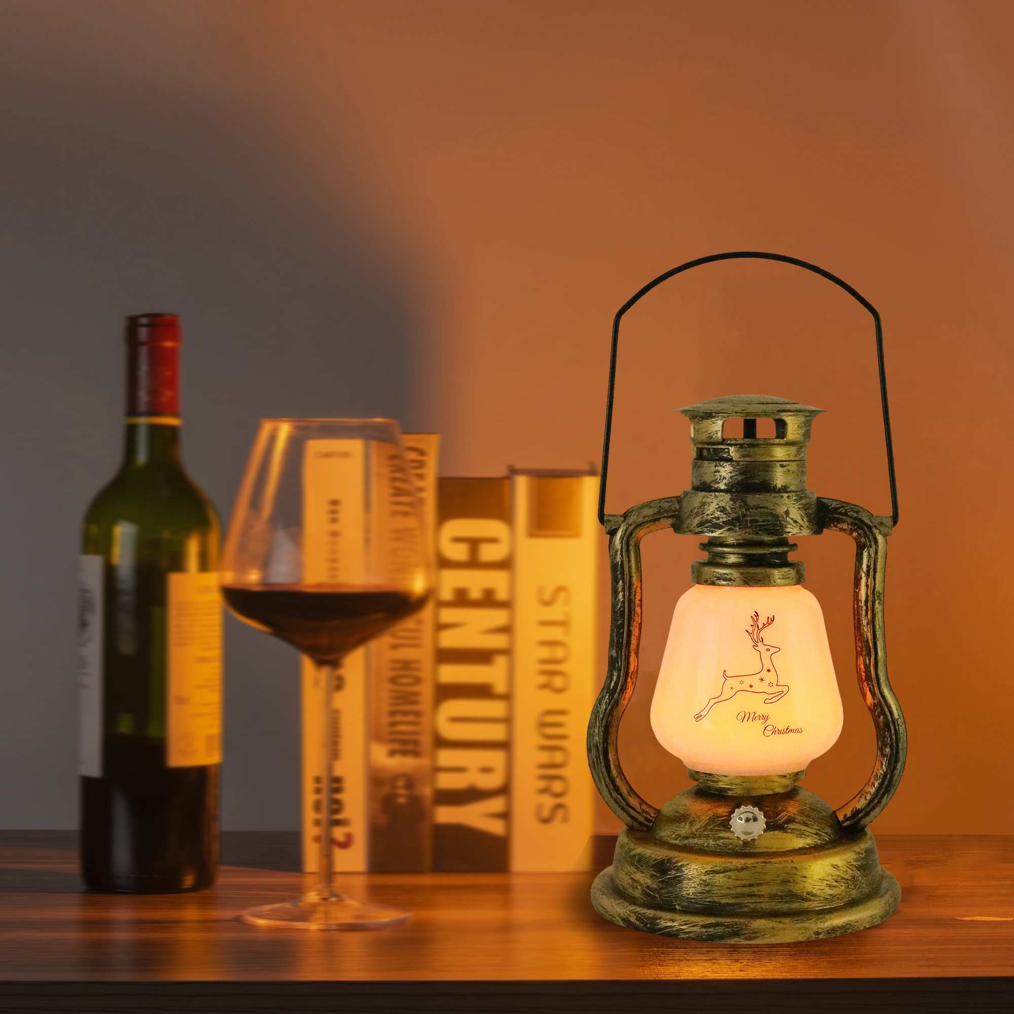 Pl40A49 Retro Copper-Colored Elk Oil Lamp Yellow Light Solar Led Camping Lantern Indoor Lighting Chandeliers & Pendant Lights