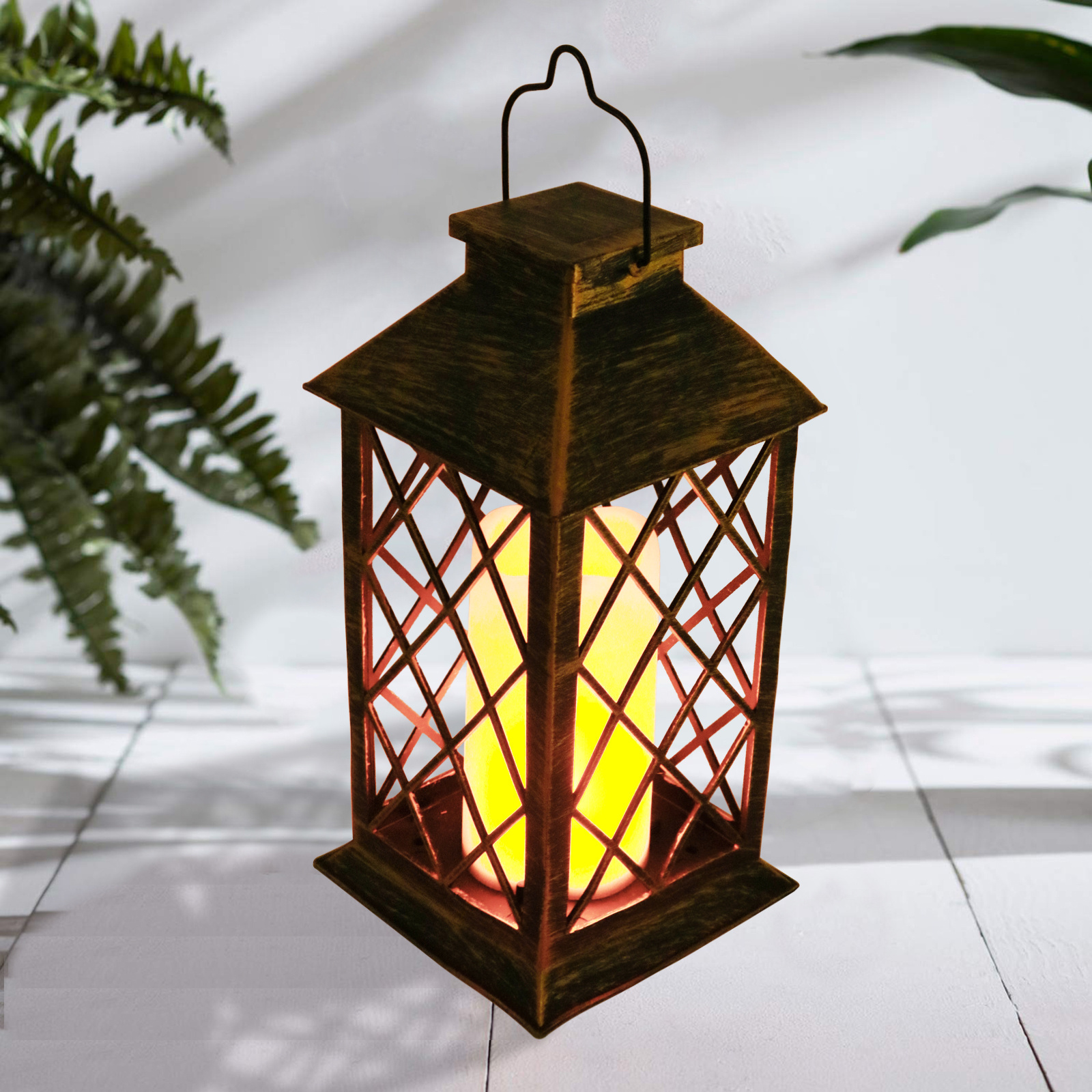 Retro Metal Lantern Led Tea Wax 3AAA Battery Hanging Table Lantern Lights  To Decorate The Outdoor Balcony