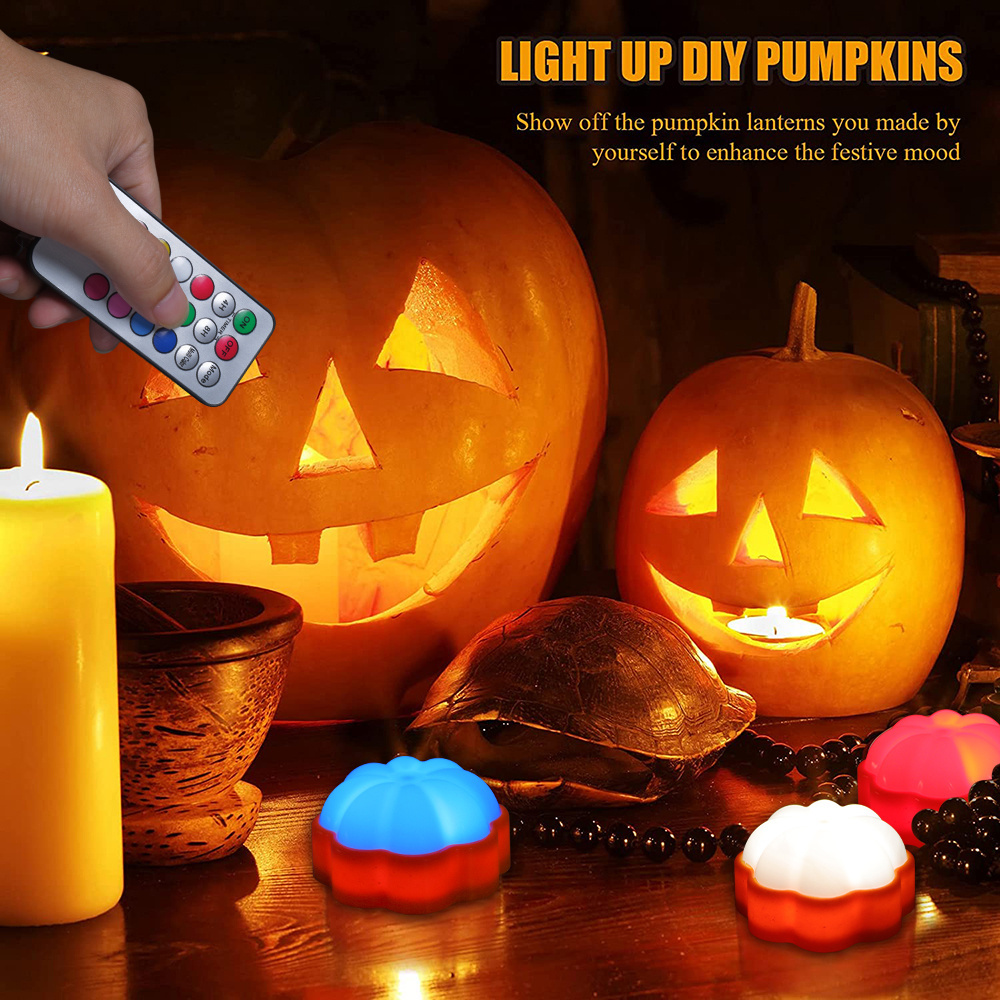 WS100 Push Button Portable Pumpkin Shaped Night Light Hangable LED Pumpkin Ambient Light Candlelight with Remote Control