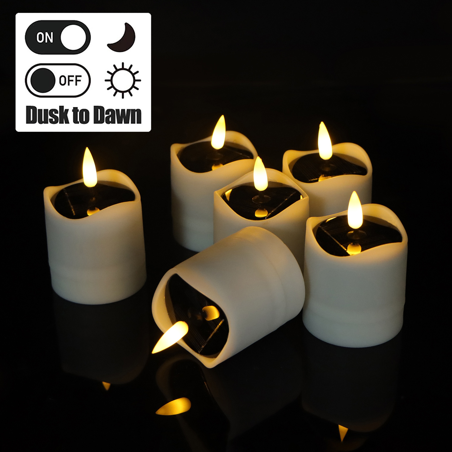 SOA1212 6 Pcs Solar White Shell Wave Mouth Bullet Wick LED Tea Light Flameless Waterproof Warm White Lights Candle for Decor