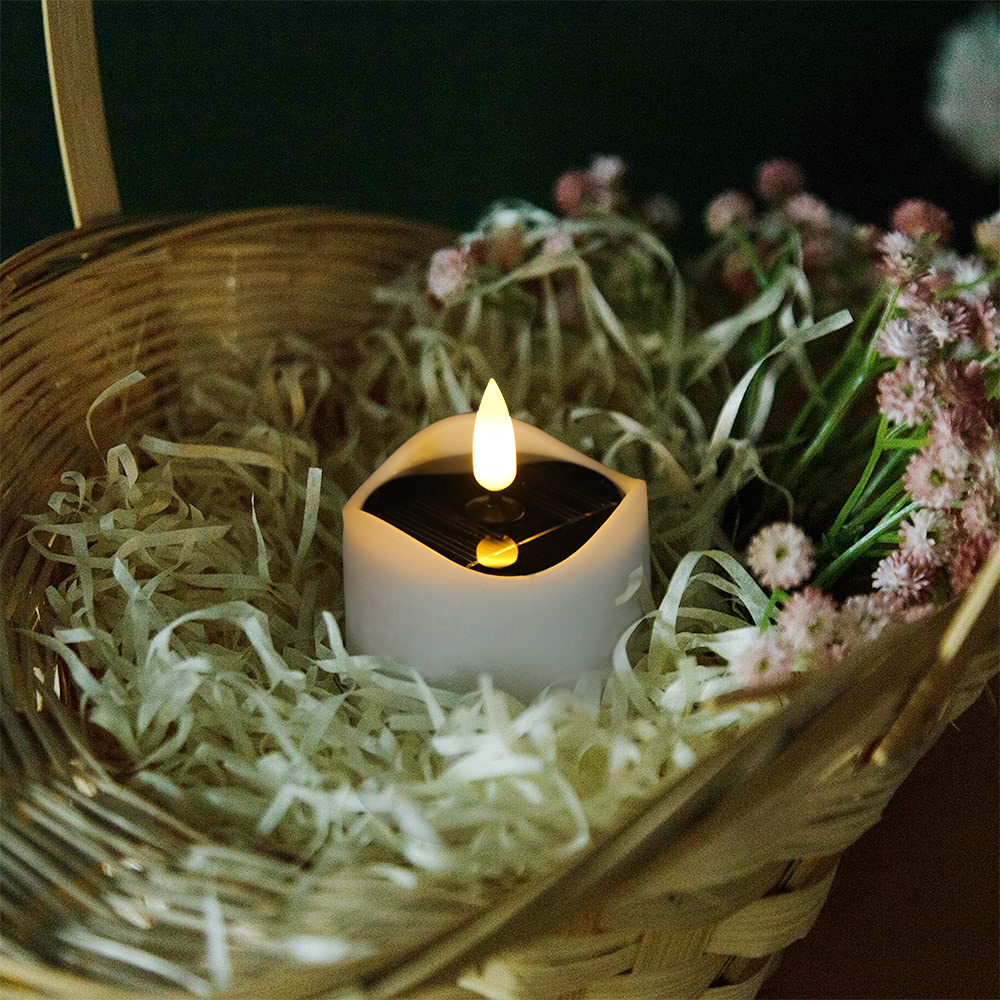 SOA1212 6 Pcs Solar White Shell Wave Mouth Bullet Wick LED Tea Light Flameless Waterproof Warm White Lights Candle for Decor