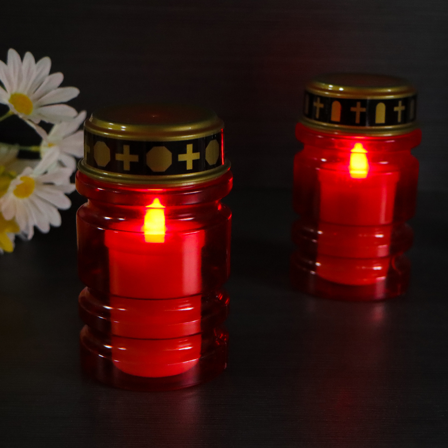 New Red Shell Built-in Concave Strip Tea Light Cemetery Flameless Candle LED Detachable Lampshade Graveyard Lights Grave Candle