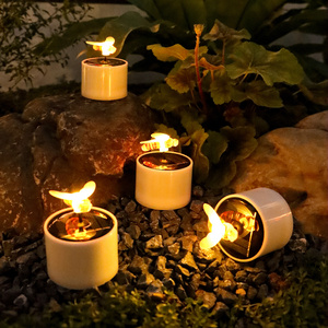 SOL1012-HW002 6 Pcs Garden Decoration Solar Flameless Waterproof Bees Tea Light Candles Warm White LED Orange Bee Wick Candle