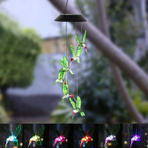 Six Hummingbird Wind Chimes Night Garden Decoration for Home Party LED Solar Hummingbird Wind Chime, Changing Color Waterproof