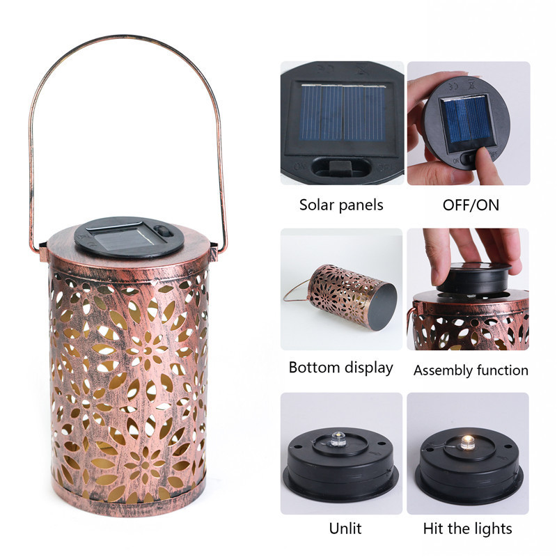 Hot Sale Metal Hanging Solar Lamp, Hollow Iron Solar Garden Lights, Outdoor Solar Led Lantern