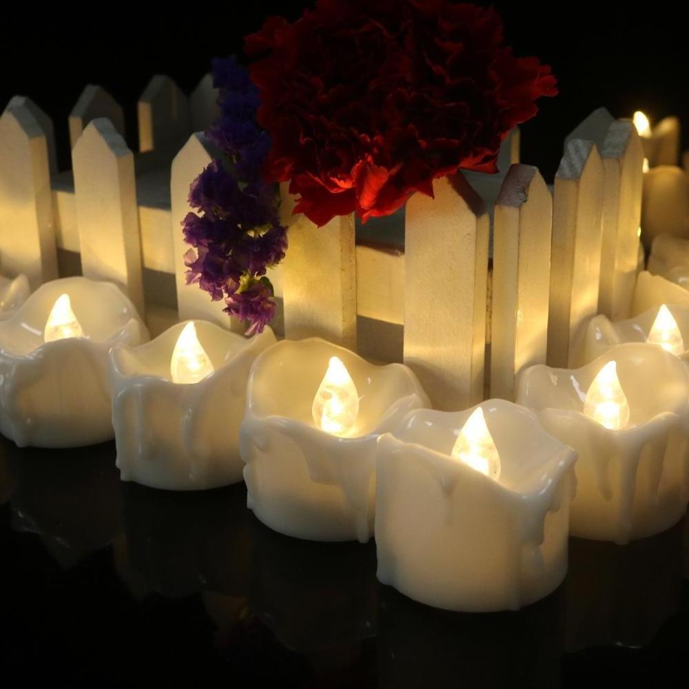 Warm White Flickering LED Tealight Candle Votive Realistic Battery Operated Tealight Pack of 12 Flameless Candles with Remote