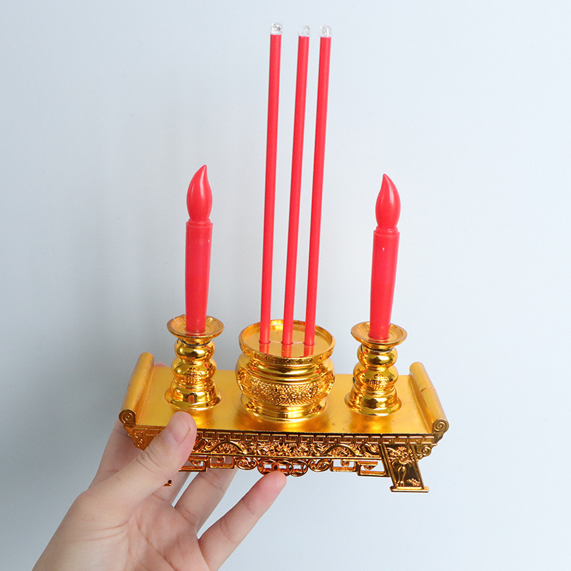 LED Buddhist Electric Light Simulation of All-in-one Incense Burner Candles God of Wealth Candle Holder for Customary Rituals