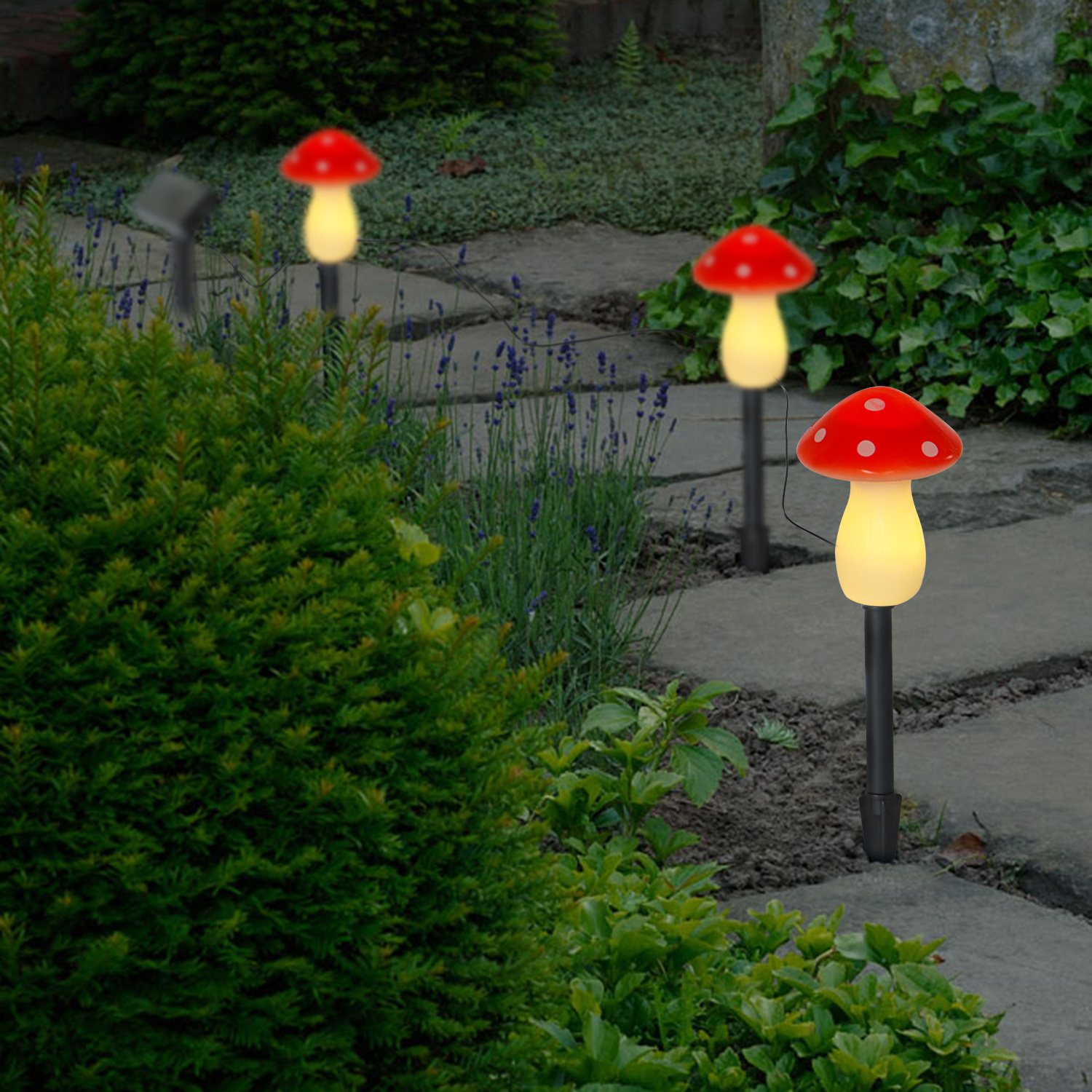 Hot Sale Set of 3 Red Solar Powered Mushroom Toadstool LED Outdoor Waterproof Garden Pathway Landscape Lights