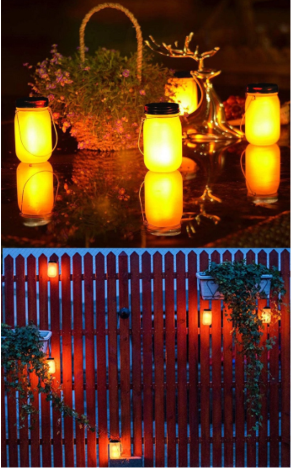 Creative Solar Garden Lights Outdoor Decorative Yard LED Solar Yellow Flame Lamp Mason Jar Lights Glass Bottle Hanging Lantern