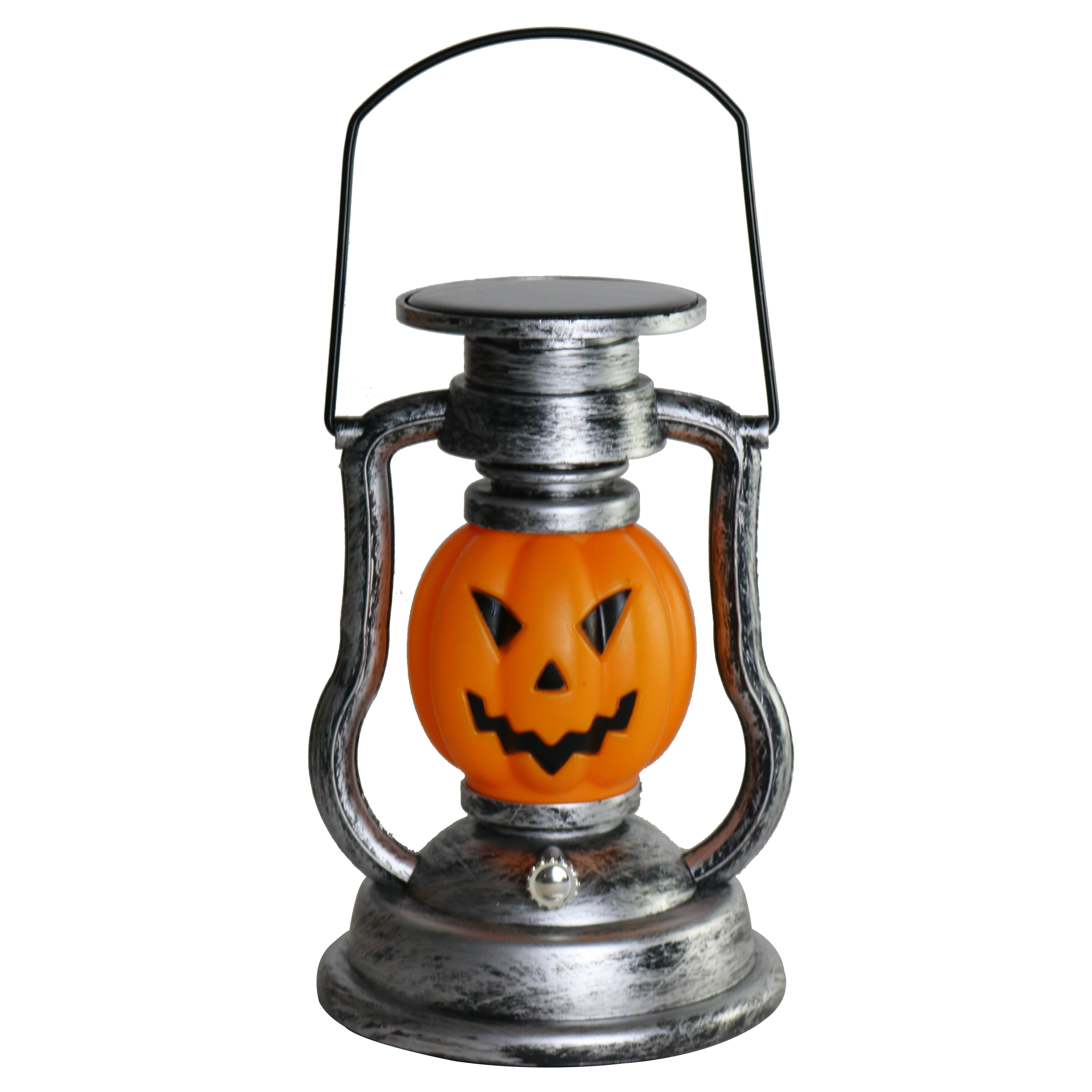 SPL50A59 Waterproof Solar Silver Shell Yellow Flashing Pumpkin Lamp Grimace Oil Lamp Halloween Lantern For Party Decor