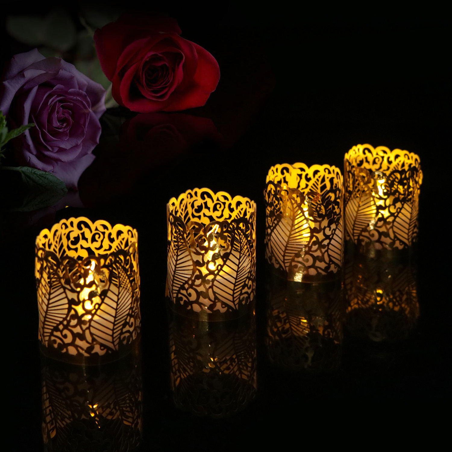 12 Pack Led Tealight Candles Set,12 Pcs Antiflaming Luminaries Bag Led Candle Paper Bags,Hollow Design Led Candles Light Set