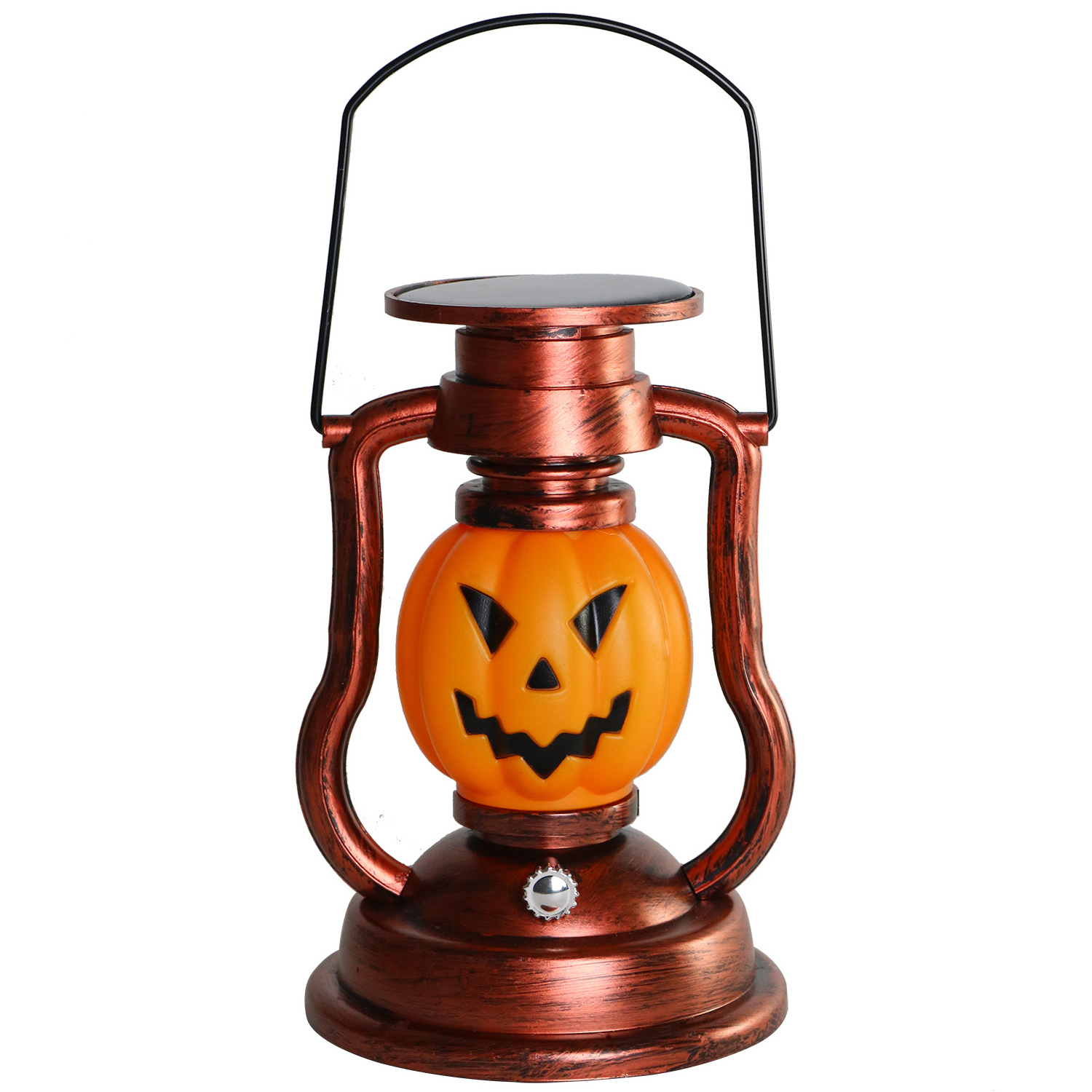 Outdoor Waterproof Solar Halloween Retro Lantern Creative Kerosene Lamp Party Decoration with LED Light Pumpkin Face for Camping