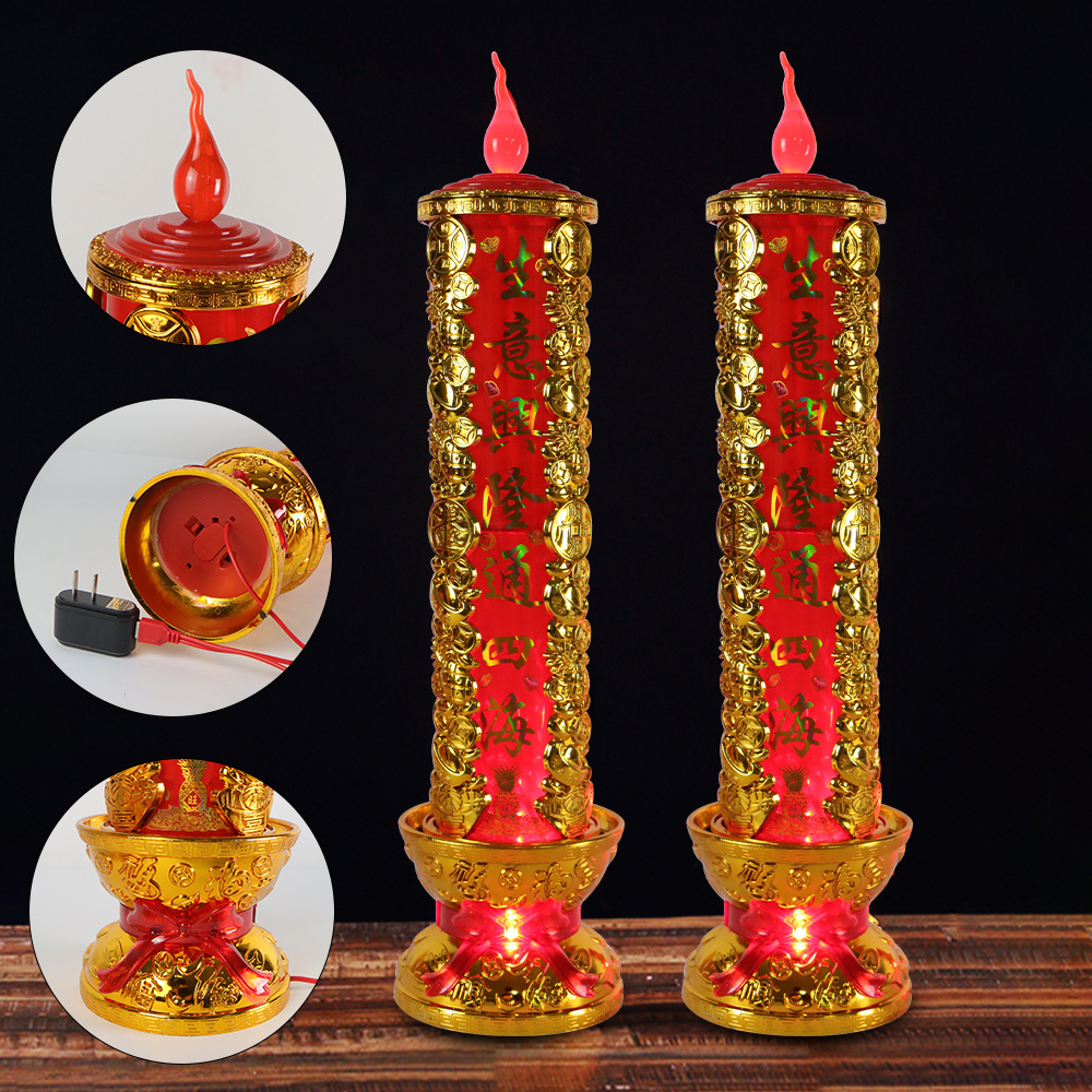 Chinese Style USB Battery Dual-use Large Candle Buddha Light with The Word Temple Buddhist Lamp for Mammon Make Offerings