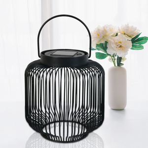 Solar Black Cage Shaped Garden Light Battery Powered Metal Solar Lantern Waterproof Solar Light for Outdoor Garden Decoration