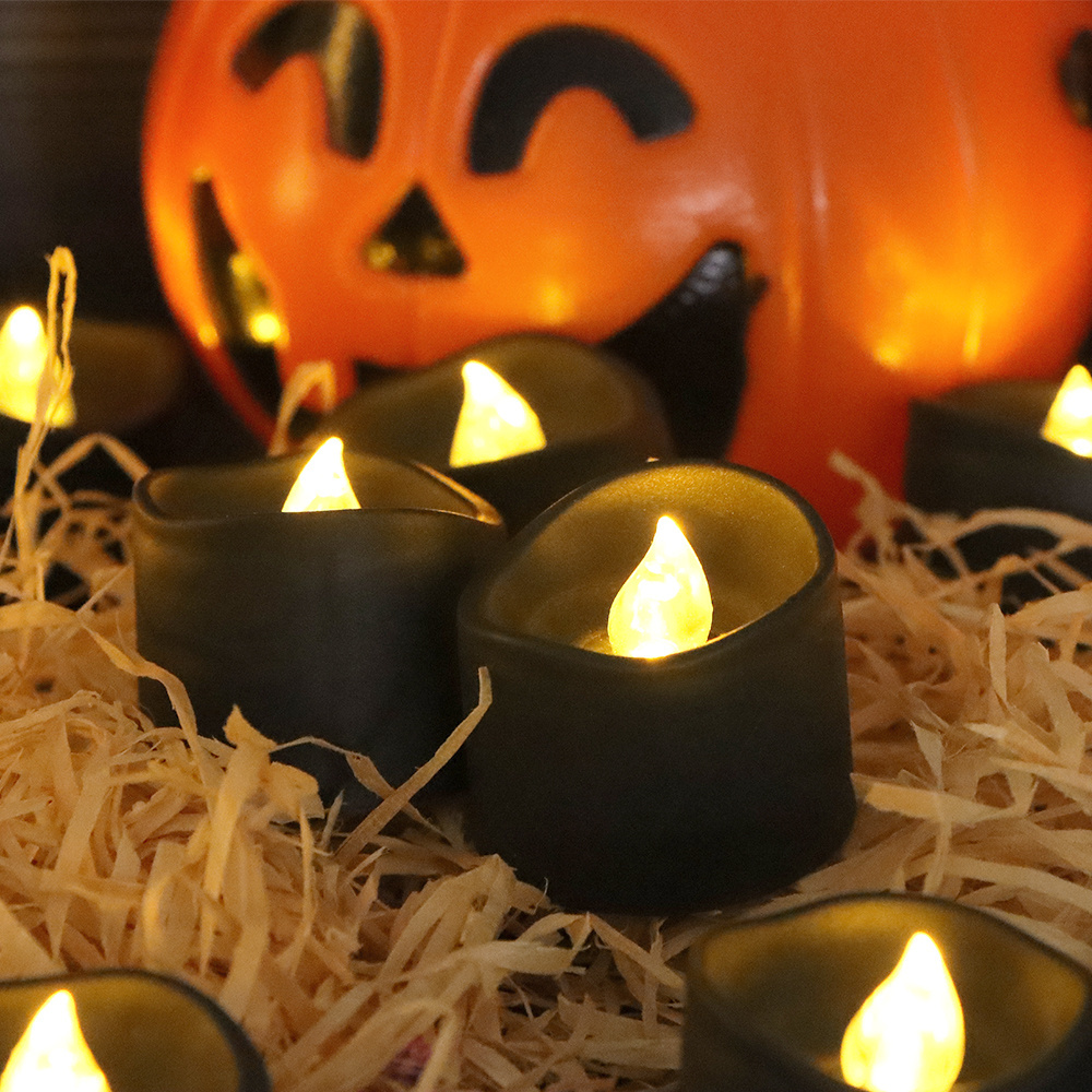 CDL19G62F Flameless Flickering Black Tealight Candles Halloween Decoration Light  for Holiday Decor Theme Party