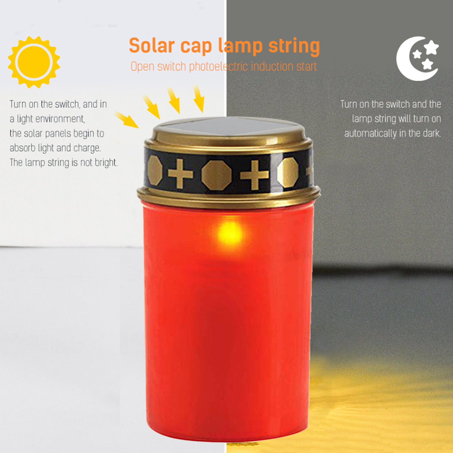 IP65 solar powered cemetery candle Solar Grave Light Candle Votive Ornaments Waterproof Flameless candles for praying