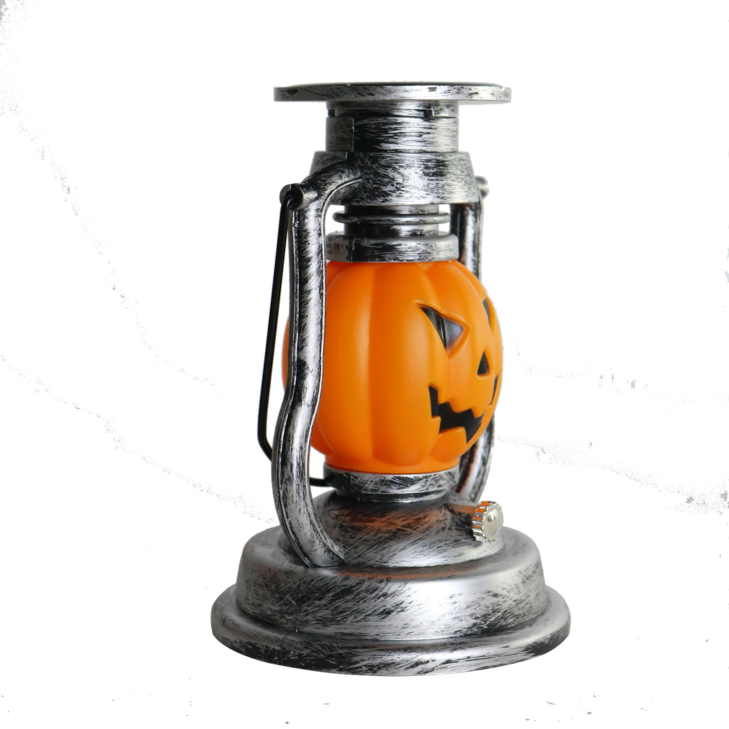 SPL50A59 Waterproof Solar Silver Shell Yellow Flashing Pumpkin Lamp Grimace Oil Lamp Halloween Lantern For Party Decor