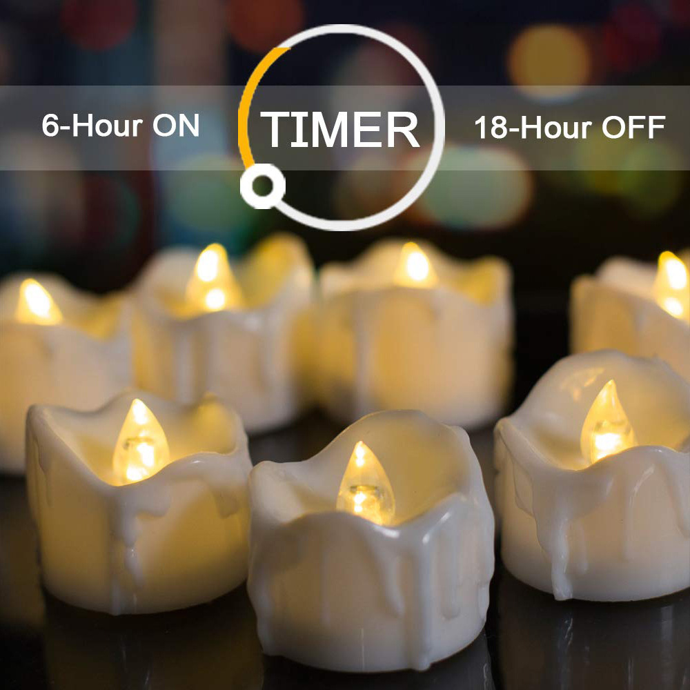 In Stock Timed LED Flickering Electronic Flameless Tealight Candles Wave Mouth Weeping Small Candles for Wedding Festival Decor