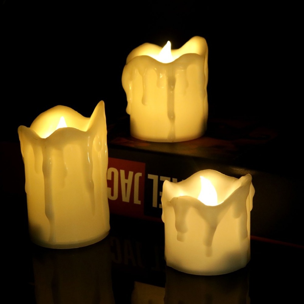 White LED Tealight Candle Dripping Moving Flame Large Plastic Candle Sets