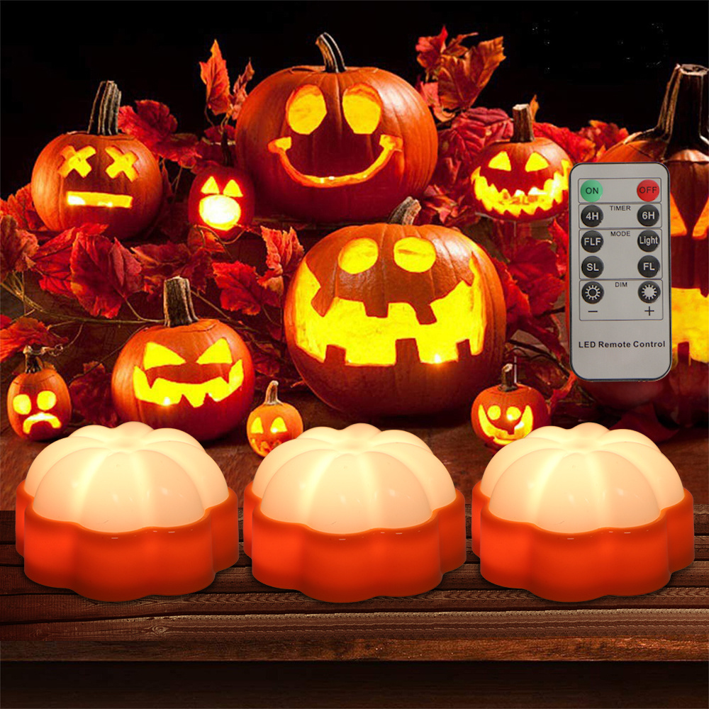 2024 New Design Halloween LED Pumpkin Lights 4 Pack Battery Operated Halloween Decorations with Remote Timers