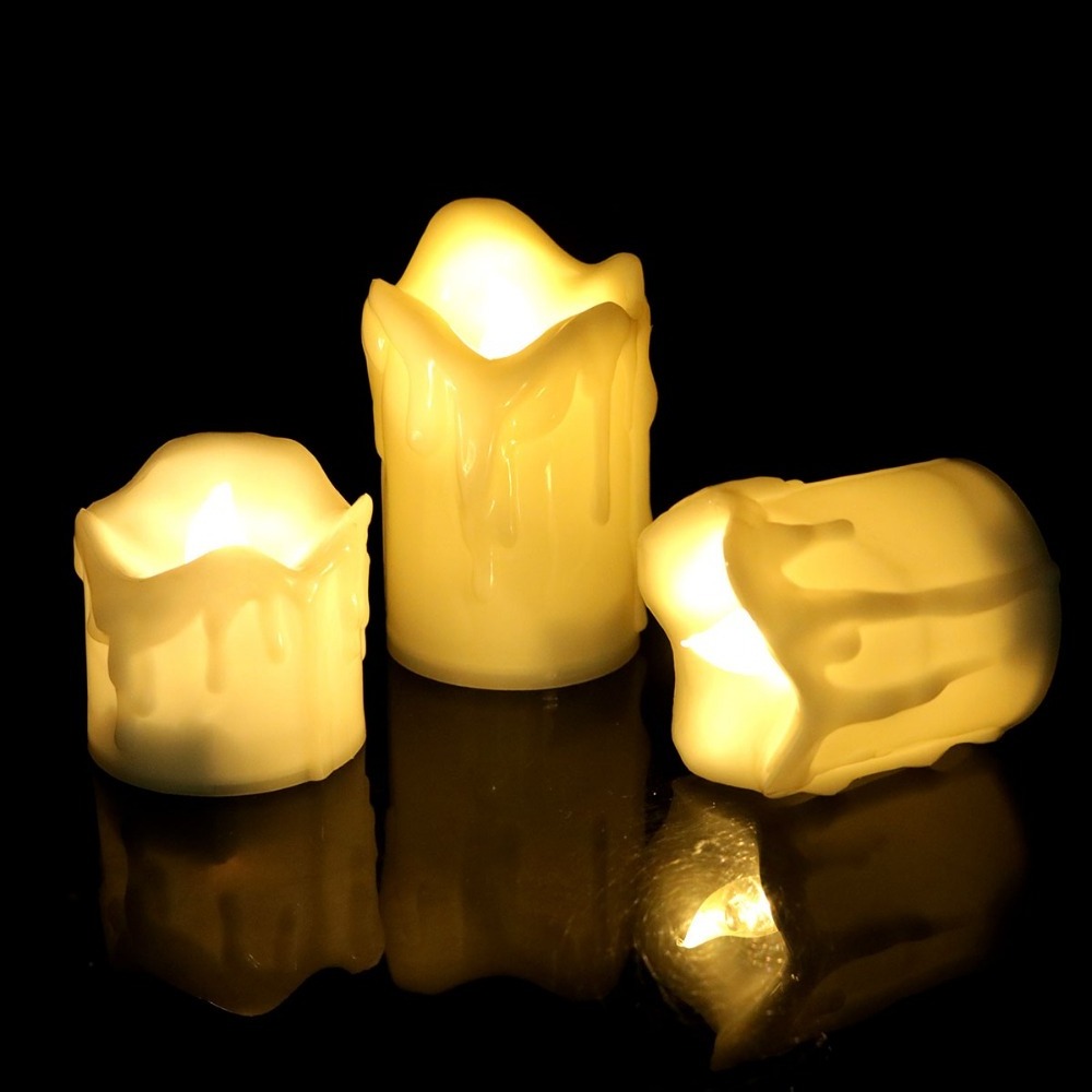 White LED Tealight Candle Dripping Moving Flame Large Plastic Candle Sets