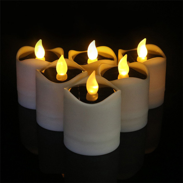 2024 New Design Solar Tealight Candle LED Rechargeable Tealight Waterproof Warm White Flickering Candle for Decoration