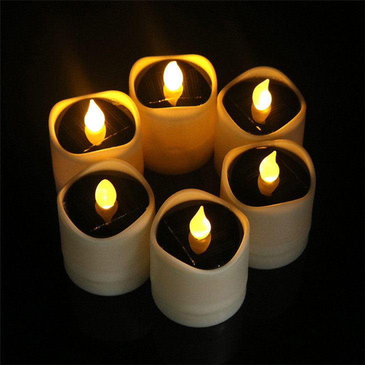 2024 New Design Solar Tealight Candle LED Rechargeable Tealight Waterproof Warm White Flickering Candle for Decoration