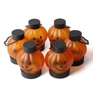 Battery Operate Led Pumpkin Lantern For Halloween Decoration 6 Piece Yellow Flame LED Lantern Pumpkin Shape With Grimace Pattern