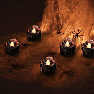 Pack of 12 Black Pillar Flickering LED Flameless Candles Battery Operated for Fireplace/Table Centrepiece/Halloween