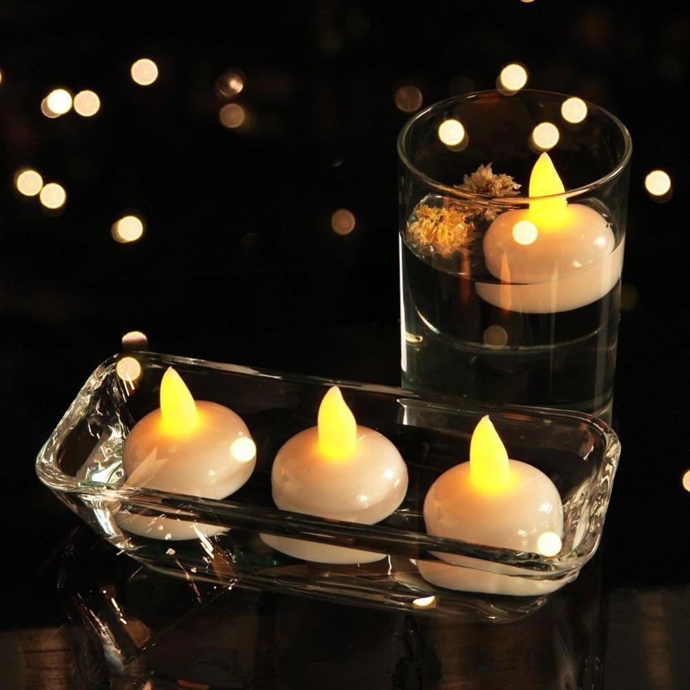 24pcs Amber Yellow Waterproof Candles Led Floating Candles Water Activted Led Tea Lights for Pool,Wedding ,Party