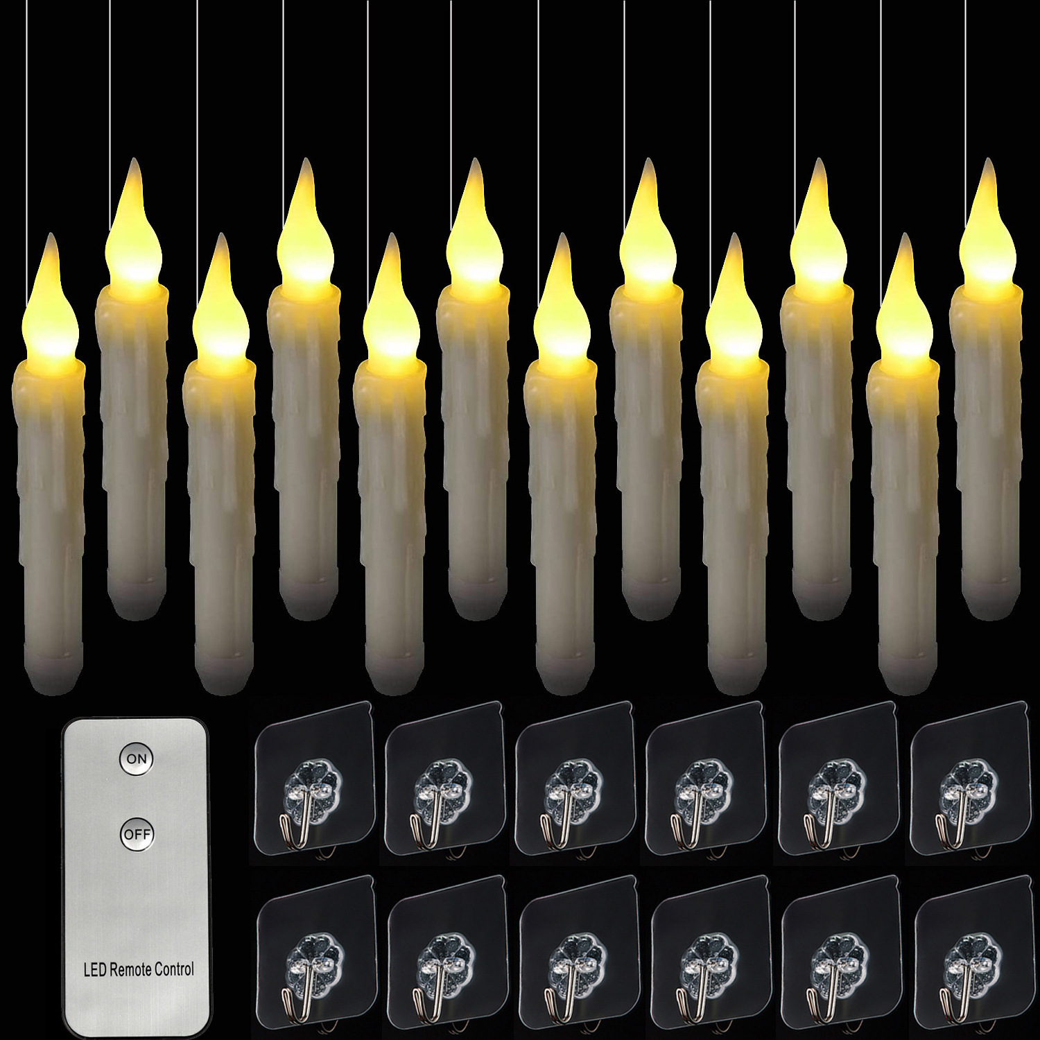 Batteries Operated Taper Candles with Remote Flickering Flameless Candles Floating Led Hanging Party Halloween Christmas