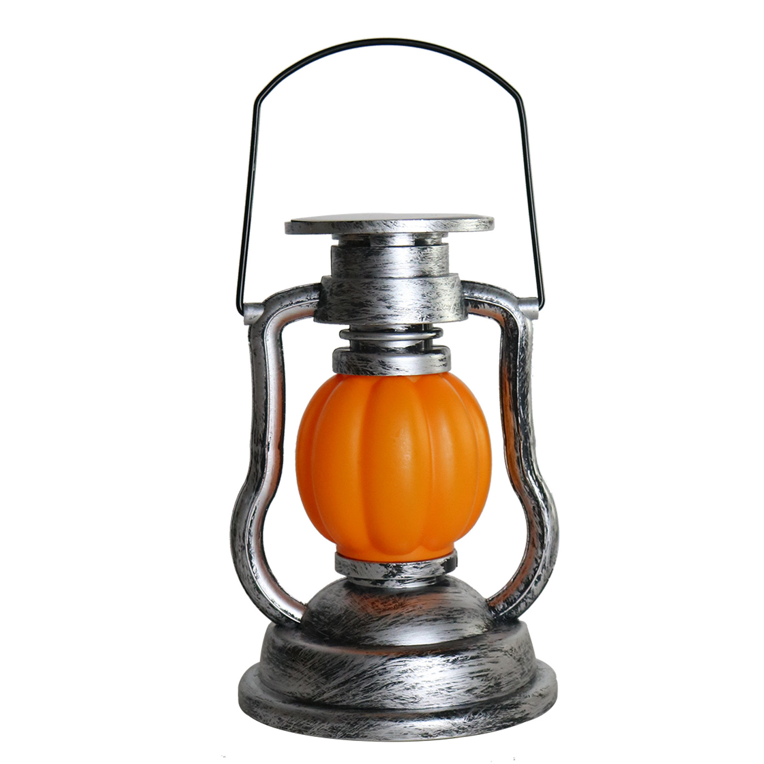 SPL50A59 Waterproof Solar Silver Shell Yellow Flashing Pumpkin Lamp Grimace Oil Lamp Halloween Lantern For Party Decor