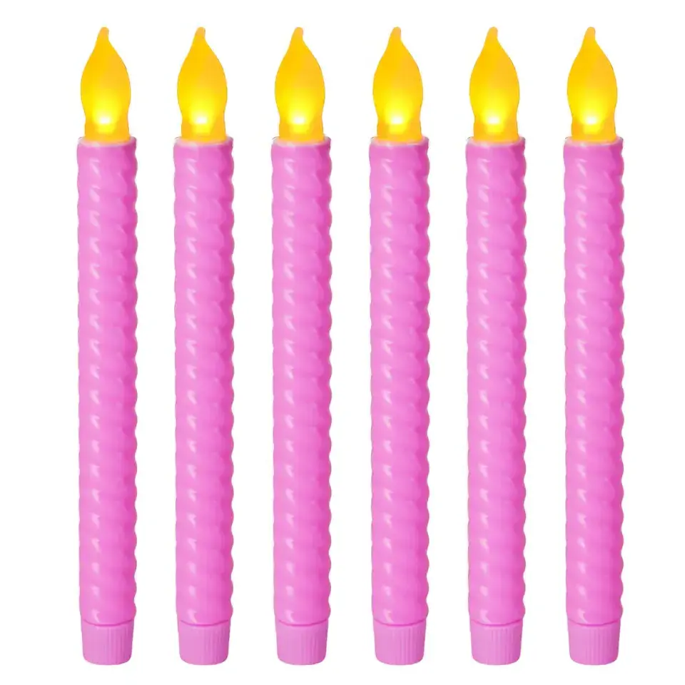 RDL80G19F-XL Pack of 6 Christmas Wedding Decor Flameless LED Candles Plastic Battery Operate Spiral Pattern Long Taper Candle