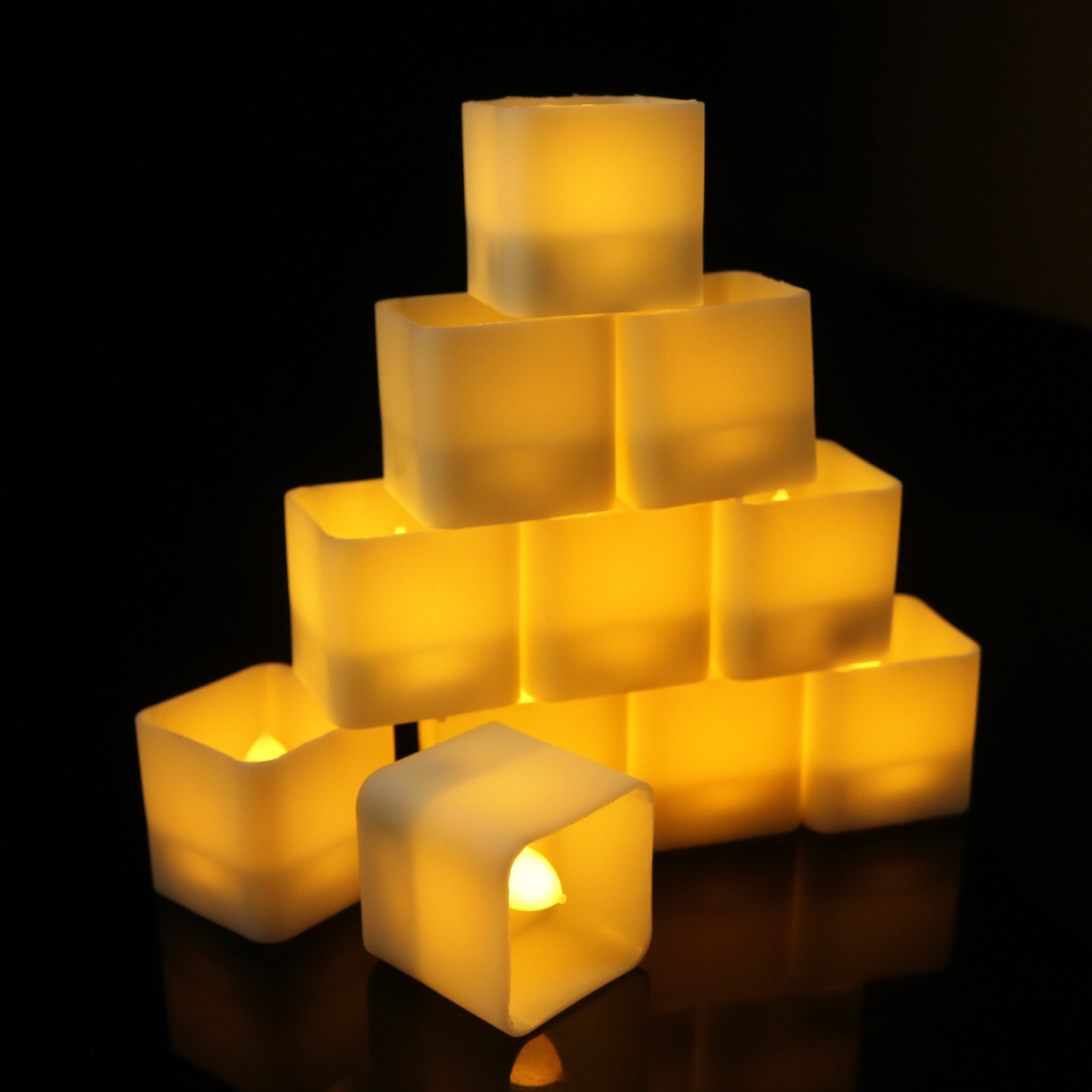 Hot Sale Flameless Battery Operated LED Candle Holder Plastic Tealight Candle Led Square Other Candle Holder