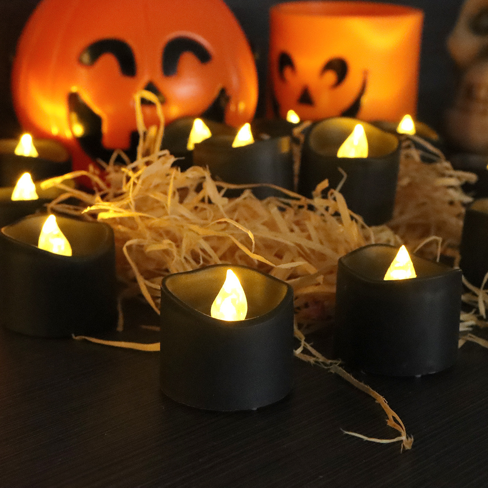 CDL19G62F Flameless Flickering Black Tealight Candles Halloween Decoration Light  for Holiday Decor Theme Party