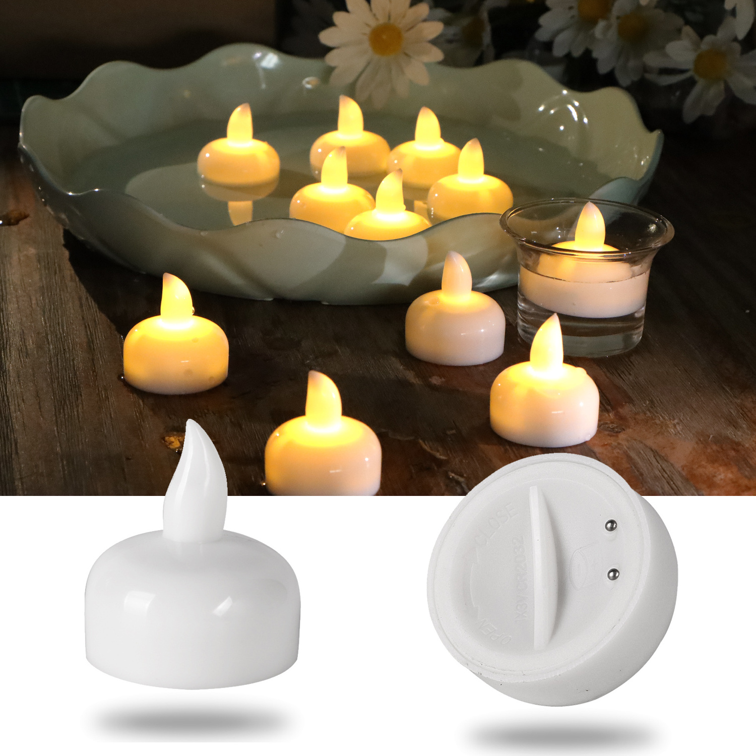 2024 New Design Waterproof Flameless Led Floating Candles for Cylinder Vases, Centerpieces at Wedding, Party, Pool, Holiday