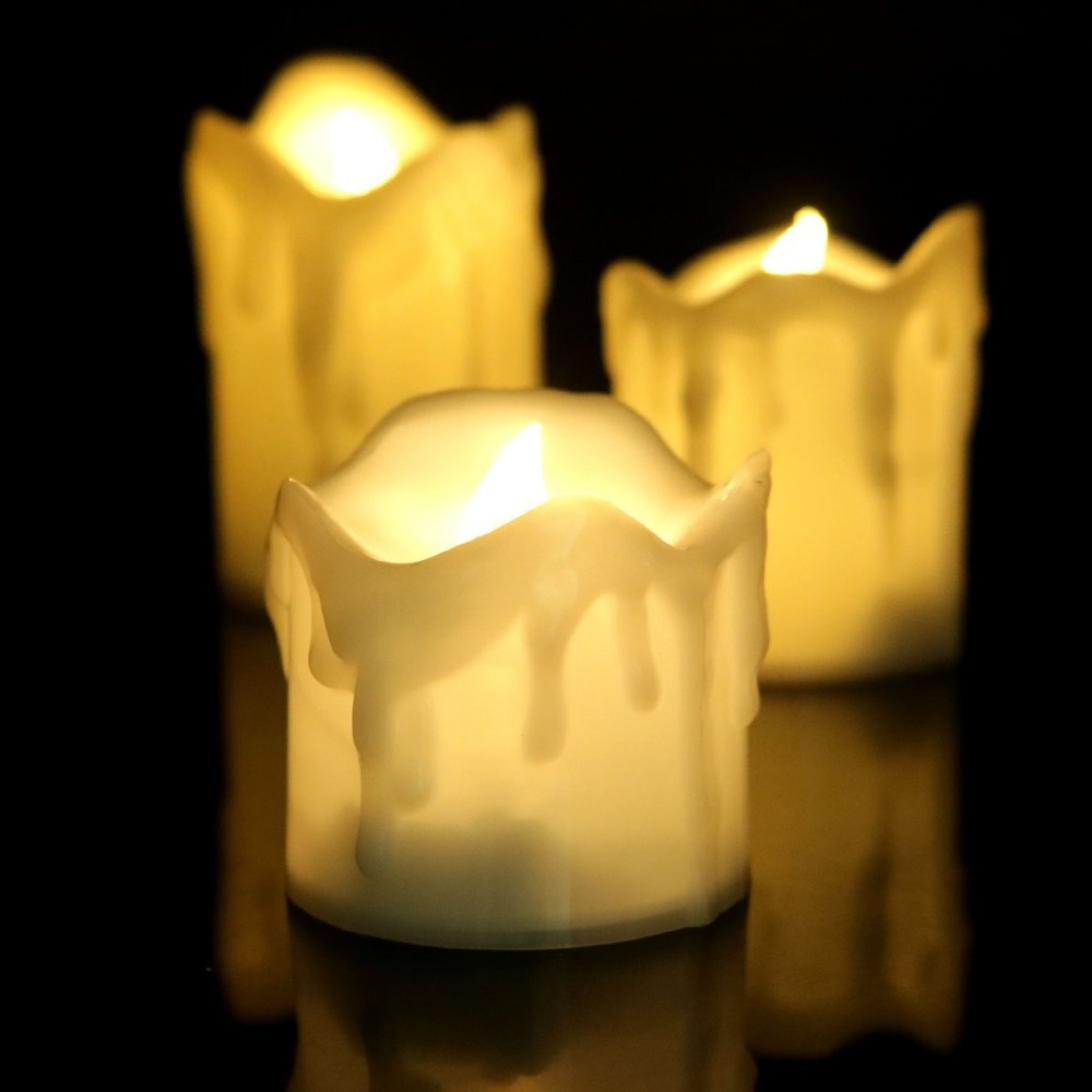 White LED Tealight Candle Dripping Moving Flame Large Plastic Candle Sets