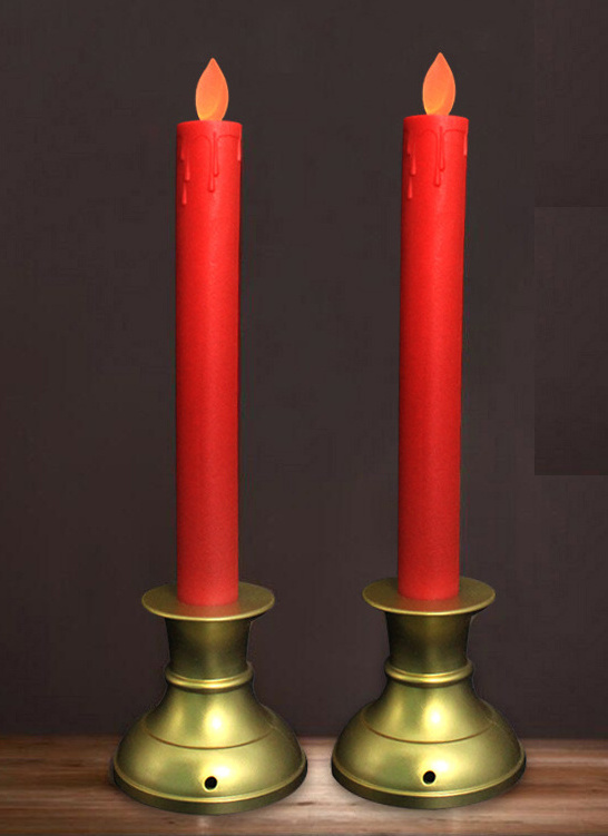 Flameless Red Taper Candles Moving Wick LED Flickering Candle , USB rechargeable Buddha's Light Simulated Lotus Candle Holder