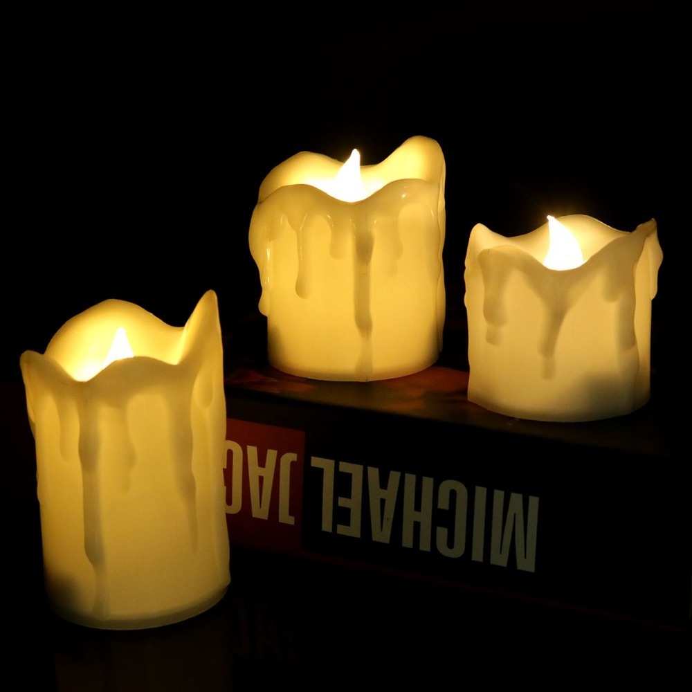 White LED Tealight Candle Dripping Moving Flame Large Plastic Candle Sets