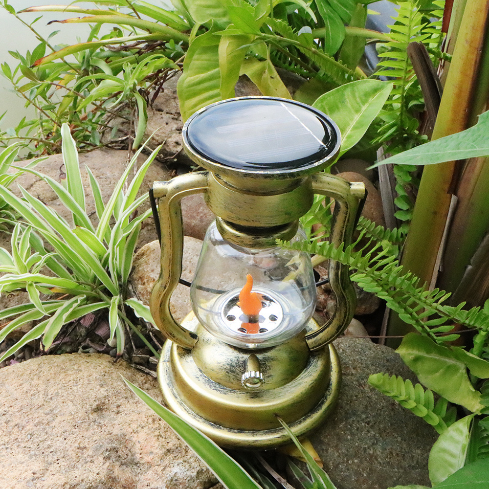 Retro Orange Flame Led Lamp Miners Lantern for Garden Tree Table Reading Lighting Solar Hanging Camping Oil Light Lantern