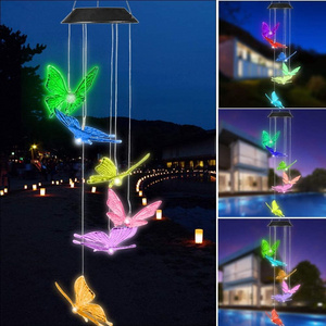 LED Solar Wind Chime Light Color-Changing Hummingbird Outdoor Solar lamp Elk/Butterfly/Star Garden Decoration Gift