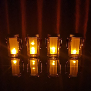 Creative Solar Garden Lights Outdoor Decorative Yard LED Solar Yellow Flame Lamp Mason Jar Lights Glass Bottle Hanging Lantern