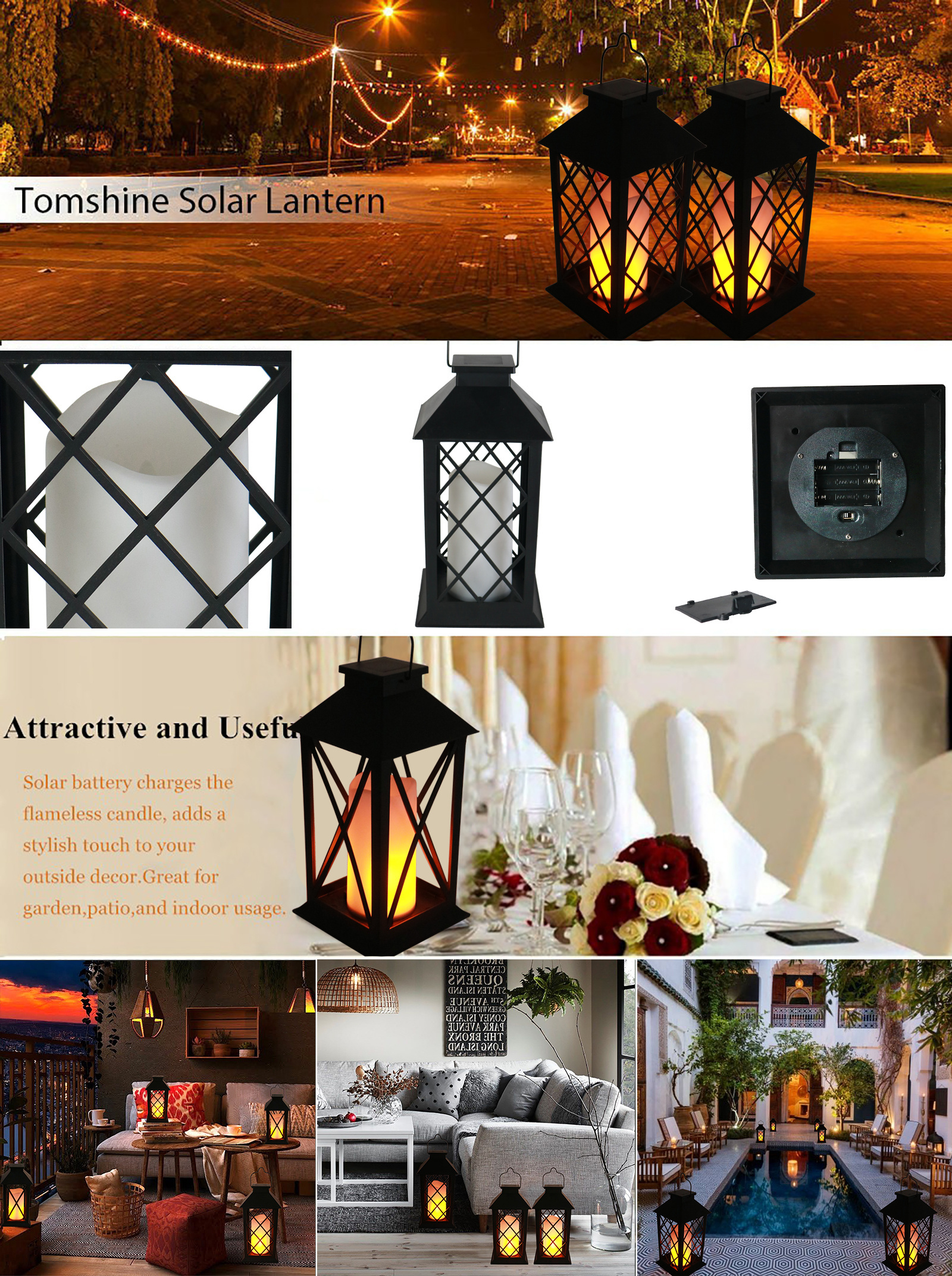 Built-in LED Candle Light Black Plastic Retro palace lantern  ,Home Decoration Outdoor Light For Home Corridor Garden Decoration